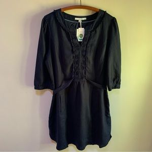 Boden ~Navy Linen Pintuck Notch Neck Dress